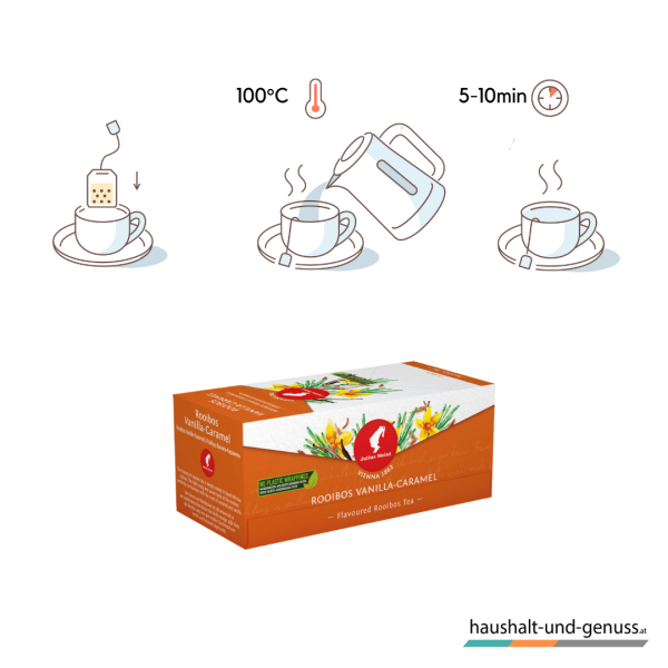 Julius Meinl Tee Rooibos Vanille Karamell, Rotbuschtee, Kräutertee, Ziehzeit